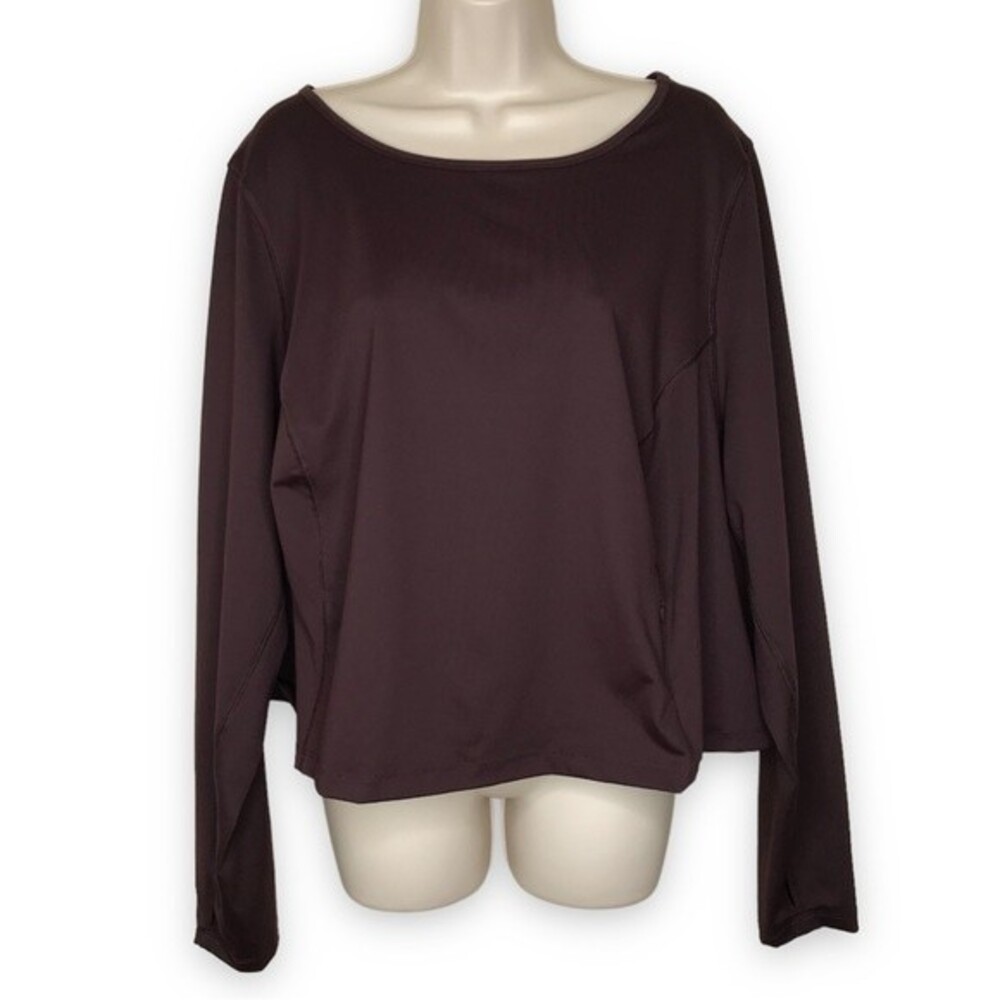 Old Navy Active Powersoft Go Dry Workout Top Pocket Long Sleeve Brown Women 3X